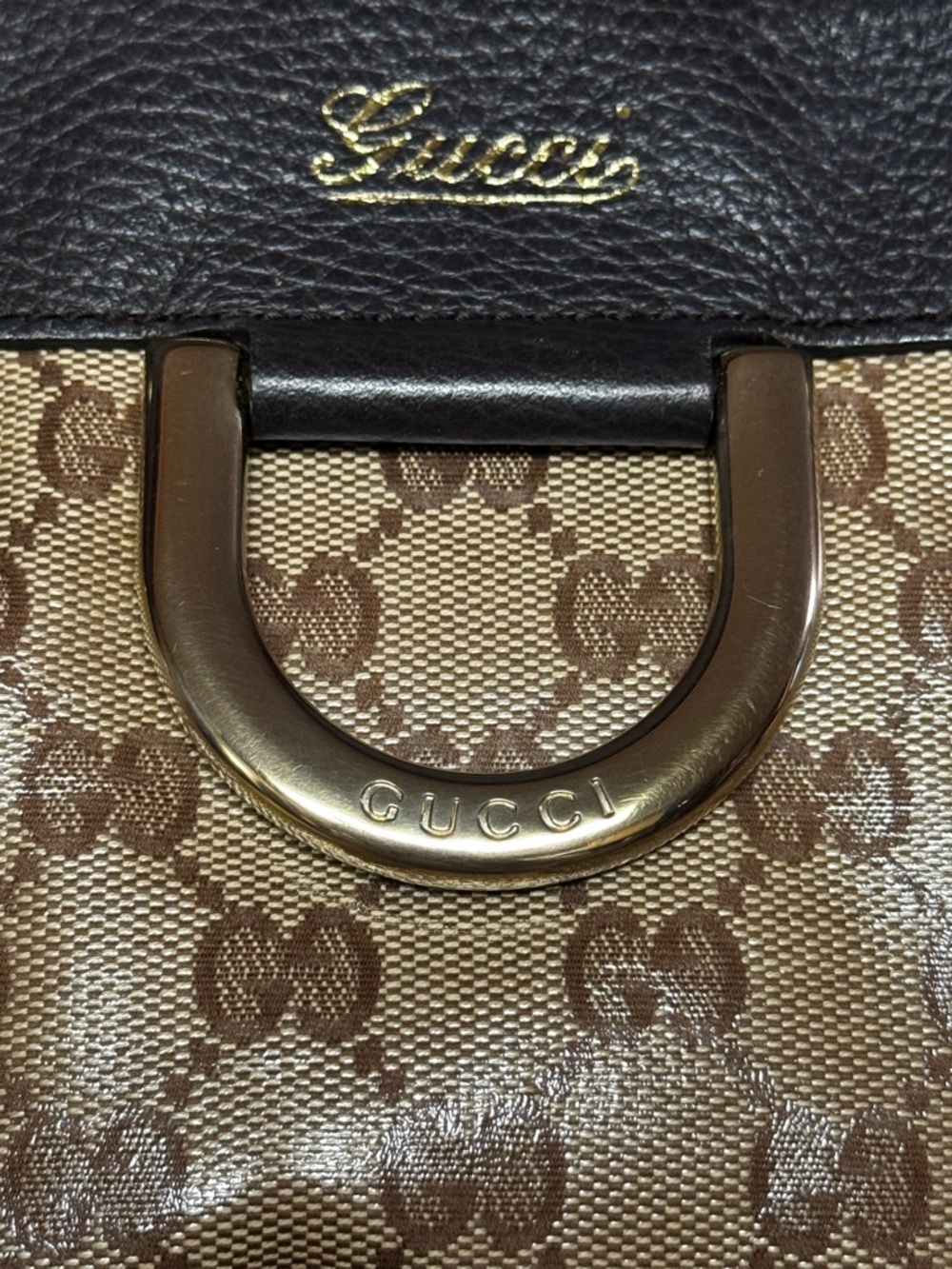 GUCCI Authentic GG Abbey Coated Canvas Tote Bag Leather Trim Handbag Brown COA - Picture 5 of 17